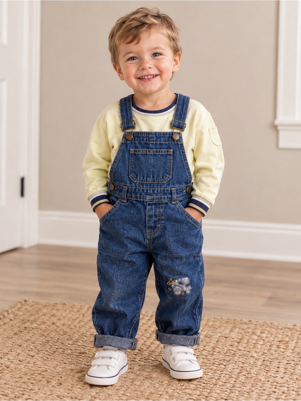 Rumble Tumble Overalls Blue Jean and sweater set Size 18 Month's  Boy's y2k